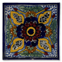 Hand Painted Talavera Tile, Talavera Tiles, Floral Talavera, Mexican Talavera, Mexican Talavera Folk Art, La Corona Family Talavera, Puebla Mexico, Mexican Talavera, Bathroom Talavera, Kitchen Talavera 