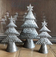 Metal Christmas Trees, Set of 3, Holiday Table Top Decor, Gift Giving, Tallest 11" (Christmas Trees)