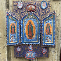 Religious Triptych Virgin Mary Clay Sculpture, Moises Rodriguez, Tonola Ceramic, Religious Decor, Virgin Mary, Virgin Guadalupe 
