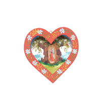 Tin Heart Nicho Lady of Guadalupe, Decoupage Tin Heart Nicho, Floral Tin Nicho, Religious Tin Nicho 