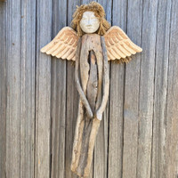 Wooden Guardian Angel, Unique Angel, Primitive Angel, Angel Art, Angel Sculpture 