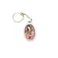 Keychain, Pewter Keychain with Dried Flowers, Religious Keychain with Dried Flowers, Virgin Mary, Our Lady Guadalupe Keychain 