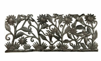 Large Garden Panel, Butterflies and Birds, Haitian Metal Wall Art, Display Indoor or Outdoor 35 x 14 Inches