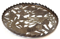 Large Flat Bowl with Mermaid Design Haiti Metal Art