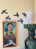 Birds with 3-D Wings, Metal Wall Art Handmade in Haiti SM491 (set of 5)  6" x 6"