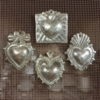 Milagro Heart, Set of 4,Haitian Metal , Recycled Art, Spring collection Mothers Day gift