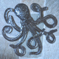 Octopus of the Deep Recycled Metal Haitian Wall Art,  14.5" X 15", indoor and outdoor metal wall art