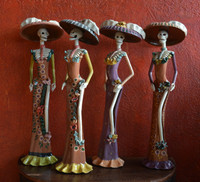 Handcrafted Mexican Folk Decor, La Catrina Art Sculpture, Colorful Home Art 7"x25"