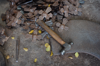 Handmade crosses from recycled metal using a Hammer, It's Cactus Metal Art Haiti