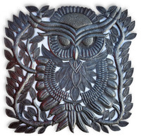 Metal Owl Wall Decor, Quality and Detail Craftsmanship from Haiti 17"x 17.5"