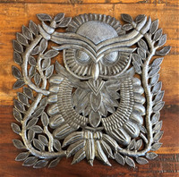 Metal Owl Wall Decor, Quality and Detail Craftsmanship from Haiti 17"x 17.5"