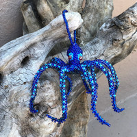 Octopus Royal Blue, Ornament, Hand Beaded made in Guatemala