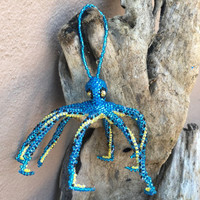 Octopus Sapphire Blue, Ornament, Hand Beaded made in Guatemala