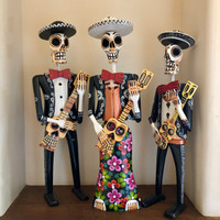 Mariachi Skeleton Dia de los Muertos Day of the Dead hand carved Guatemala  24" x 7" x 4.75"