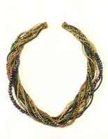 Necklace Gold Green Multi Color, Sparkly Beads, Handmade Women Necklaces, Jewelry, Magnetic Clasps, 19.5 Inches Long