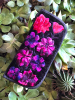Soft Padded Eyeglasses Pouch Holder Case with Zipper Pocket and Strap,Hand Embroidered Flowers, Pink