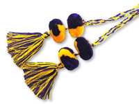 Tassels with Pom Poms, Purple and Yellow Marble Design,Team School Colors, Home Decor, Gift Tag, Decorative Small Handmade Pom Poms, Fair Trade Guatemala