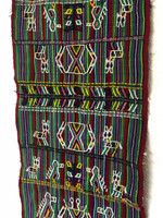 Green and Red Table Cloth,Shawl, or Decorative Wall Hanging, with Bird Motifs, Handwoven in Guatemala, Vintage Textile 15.25 x 46 Inches
