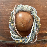 Beaded Bracelet, Magnetic Clasp, Blue and Gray Multi Strand, Shabby Chic, Jewelry, Handmade in Guatemala