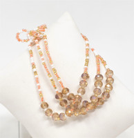 Bracelet Made with Seed Beads, Multi Strand, Peach, White and Gold Multi color Beads, Triple Loop Closure 1 x 8.25 Inches