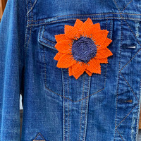 Hand made orange Sunflower pin, brooch , accessory