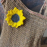 Hand made orange Sunflower pin, brooch , accessory