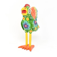 Guatemala hand carved wooden rooster, bright whimsical folk art, Fair Trade Certified