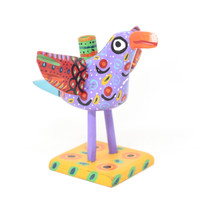 Bird Candle Holder, Colorful, Carved Wood, Wooden Art Handcrafted in Guatemala, One-of-a-Kind Art, 7" x 7" x 6.5"