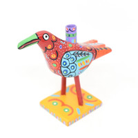 Bird Candle Holder, Colorful, Carved Wood, Wooden Art Handcrafted in Guatemala, One-of-a-Kind Art, 7.5" x 6.5" x 5"