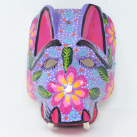 Purple Jaguar Mask Hand Carved in Guatemala  9.5" x 7" x 5"