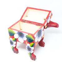 Hand Carved, Guatemalan Whimsical Animal Red Dog Box, 10" x 4" x 16"