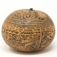 Peruvian Gourd Carved with Extreme Detail, A Story of Claudia's Life, Sun Moon on Top  3.5" x 2.5"