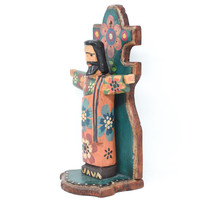 Jesus Arms Out, on a Hand Carved  Green Alter, made in Guatemala, 10.5" x 3.5" x 4"