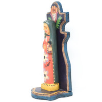 Our Lady of Guadalupe, on a Hand Carved  Green Alter, made in Guatemala, 10.5" x 3.5" x 4"