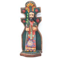 Jesus with a Cross, on a Hand Carved  Alter, made in Guatemala, 10.5" x 3.5" x 4"