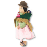 Soft Sculpture Doll, Aymara Women with Baby on Back, Bolivian Altiplano 7" x 4" x 2"