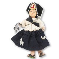 Bolivia Doll Handmade Cotton and Wool Traditional Dress, 9" x 6" x 3"