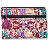 Upcycled Hand Woven Zip Purse from Guatemala, Made from a Traditional Blouse "Huipil" and Skirt "Corte" 9" x 6" with Pink Tassel Accent, Guatemalan Textile, Guatemalan Huipil Purse 