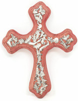 Wooden Wall Cross, Rustic Red Decor with Milagro Charms