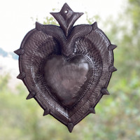 Sacred Milagro Heart, Charming Inspirational Wall Decor, Handmade in Haiti from Recycled Oil Drums 7 In. x 9 In.