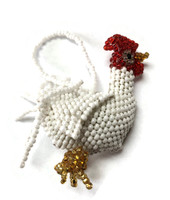 Small Rooster, Beaded Figurine, White, Handmade, Key Ring Key Chain Accessory, Christmas Ornaments (Rooster)