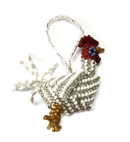 Small Rooster, Beaded Figurine, White, Handmade, Key Ring Key Chain Accessory, Christmas Ornaments (Rooster)