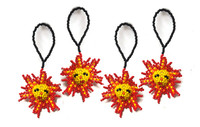 Mini Sun, Beaded Ornamental Figurine, Beaded Sunburst, Smiling Sun, Holiday Decoration, Handmade  1.5 Inches Key Chain, Key Ring
