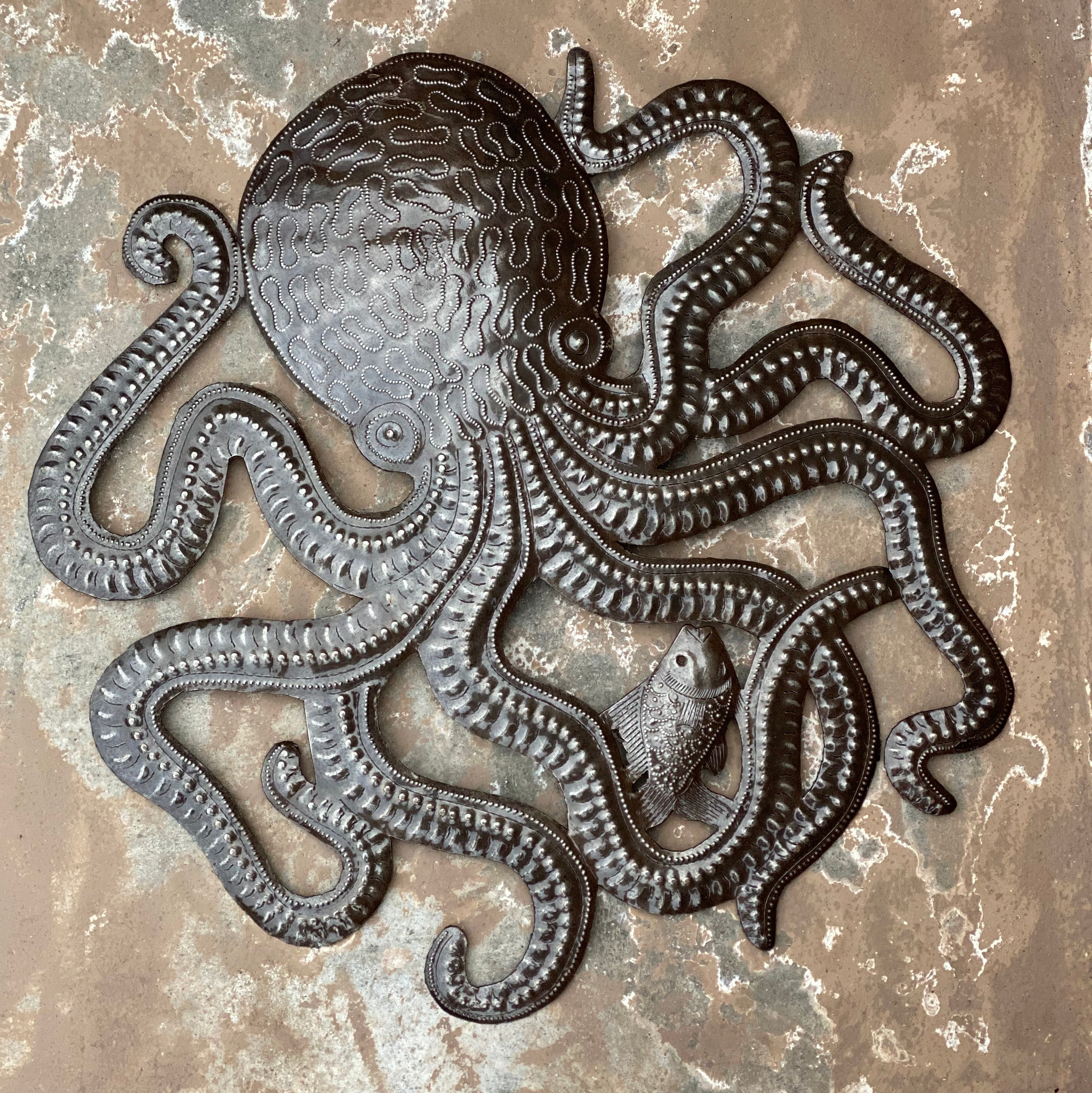 Octopus Sea Life Theme Nautical Décor Decorative Sculpture Handmade Metal  Light Quality Haiti Haitian