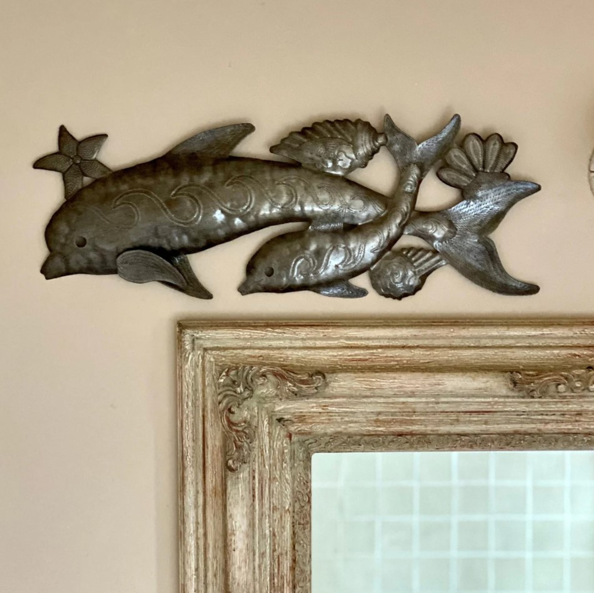 Handmade Haitian Wall Plaques, Dolphins in the Sea, Nautical Home Decor