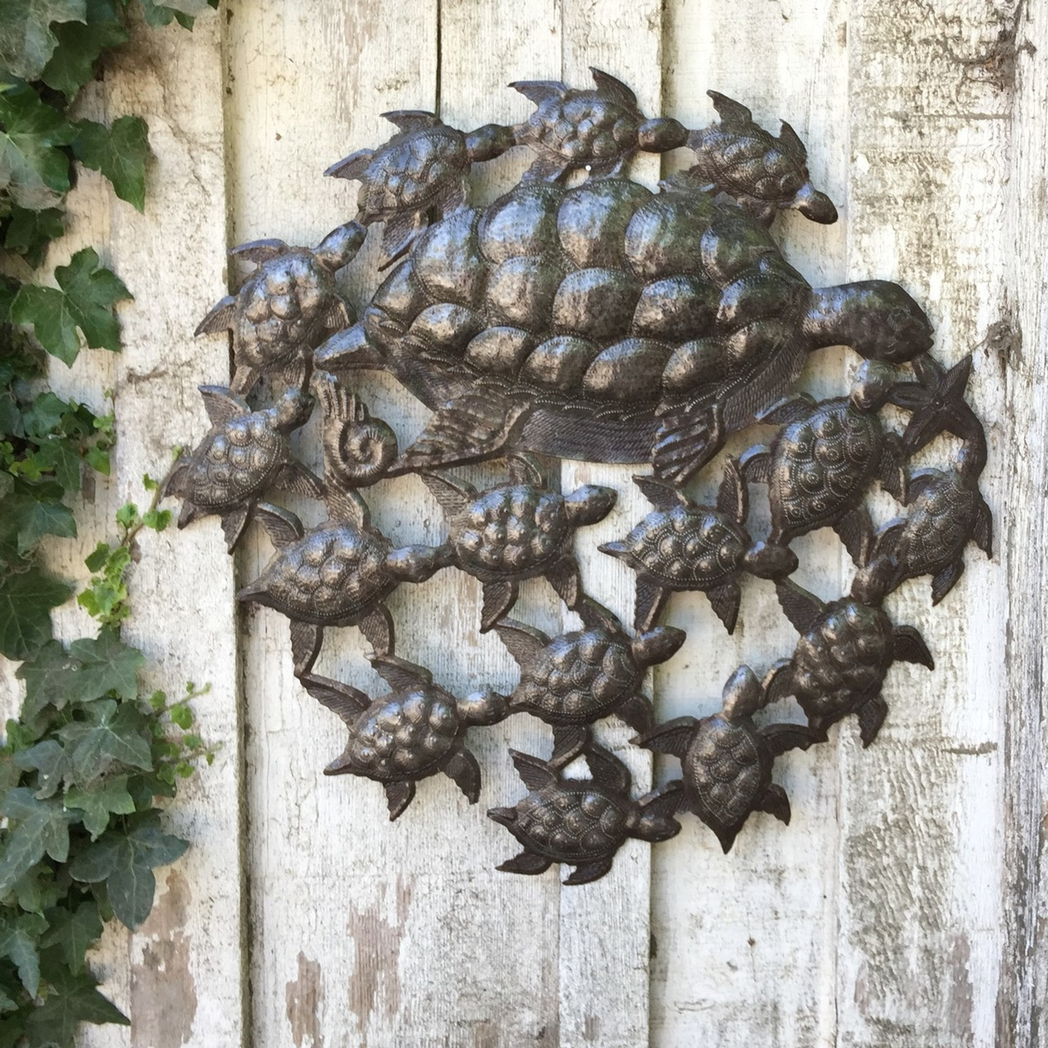 Large Turtle with tiny turtles, Haitian Wall Hanging steel drum art, Fair  Trade