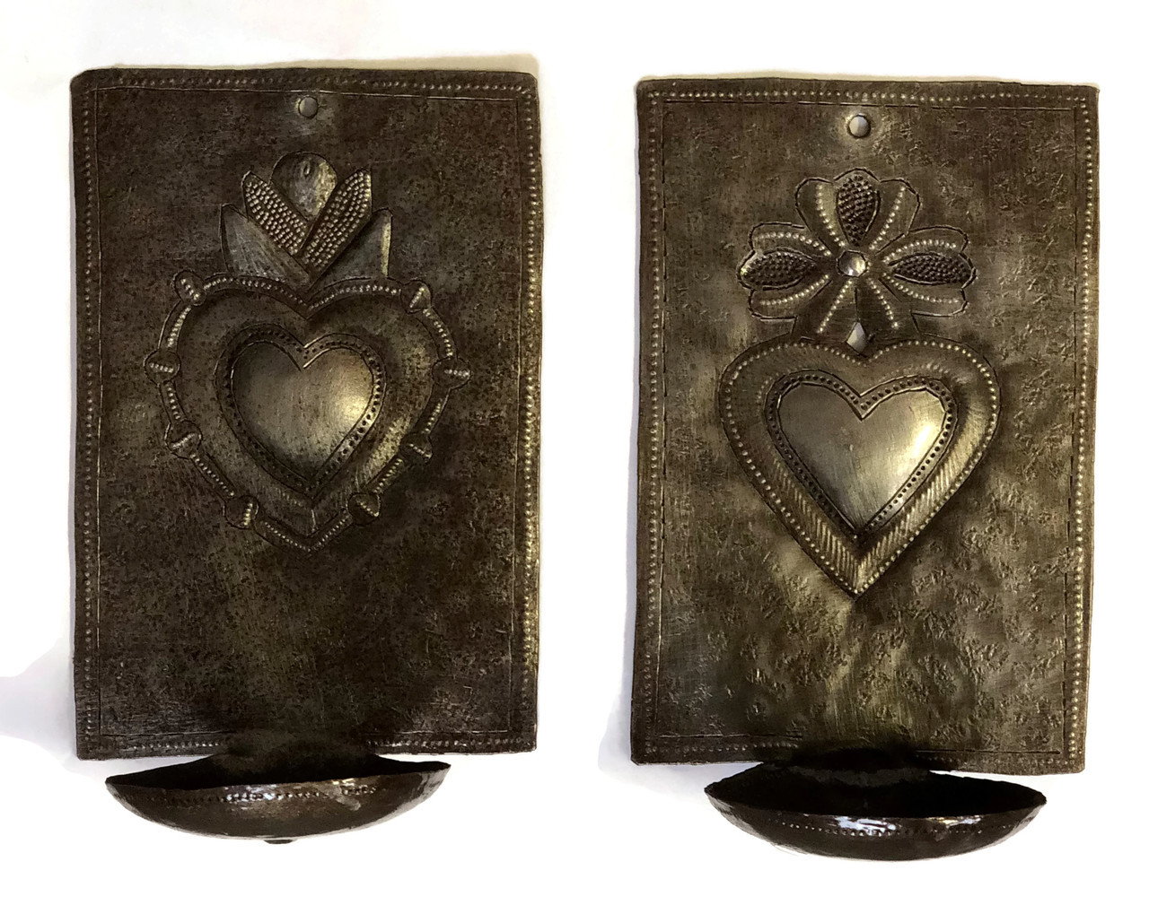 Heart Wall Candle Holders, Haiti, Fair Trade, It's Cactus, sconce, milagro hearts, rustic home decor