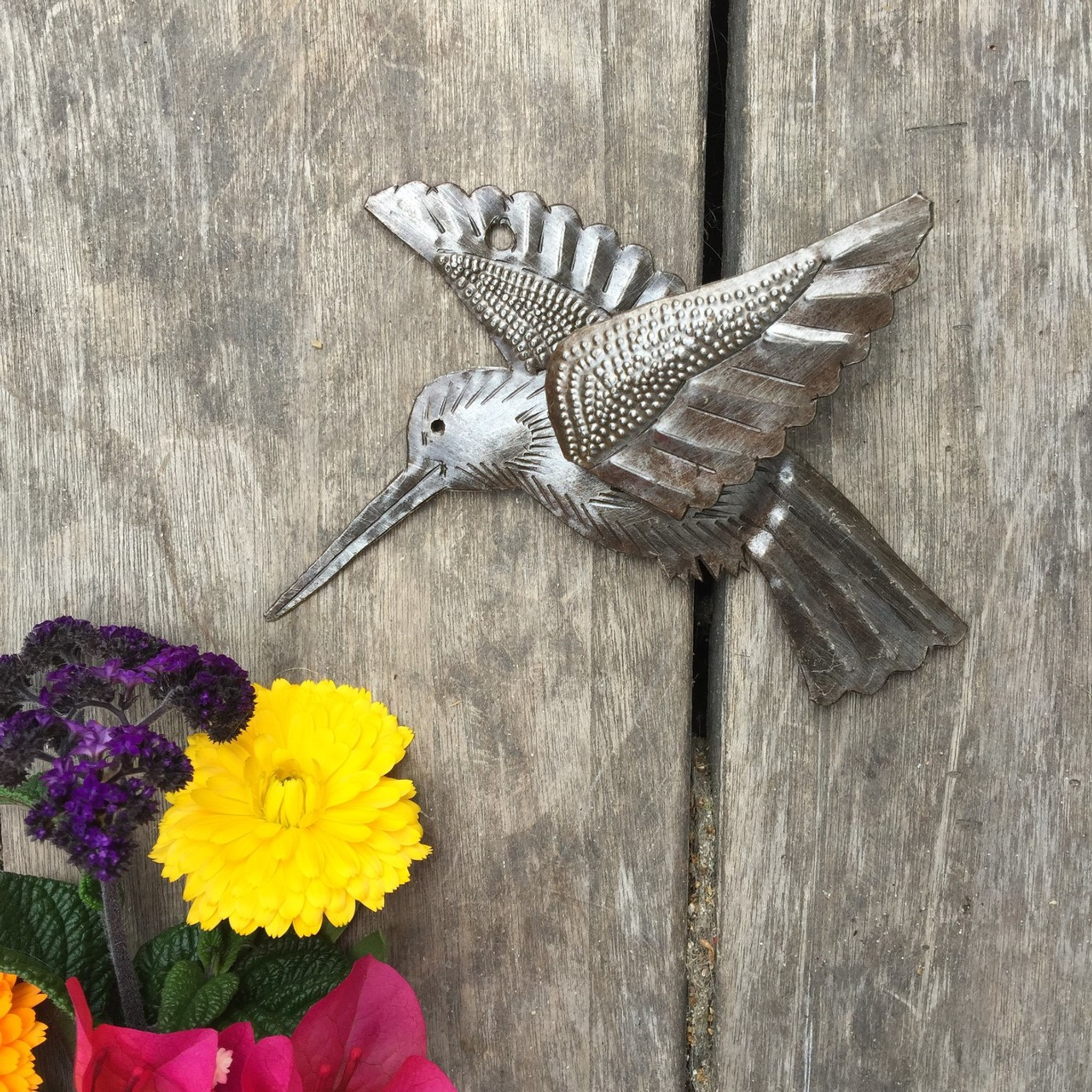 Home Decor Accents Spring Garden Metal Summer Outdoor Decor Haitian Metal Wall Art Hummingbird And Flower Recycled Oil Drum 7 X 8 Home Vadodarandt Com