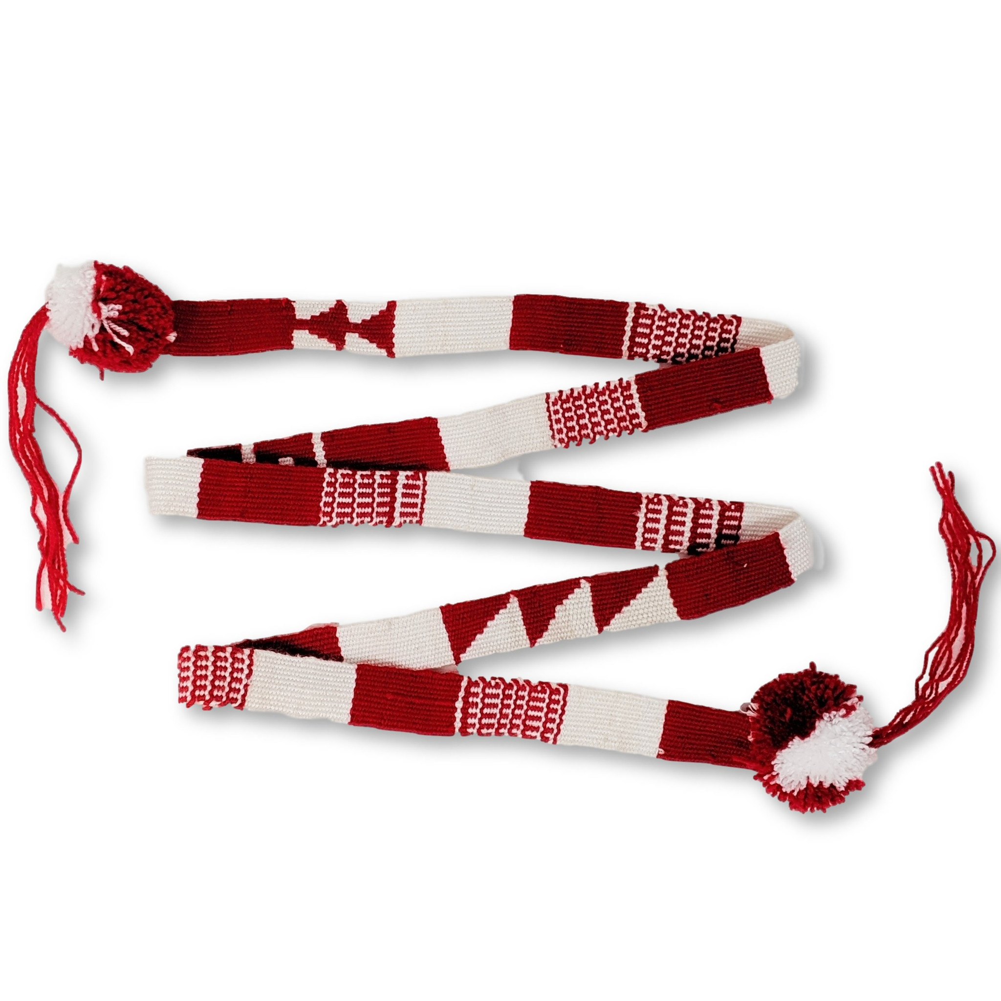 White-and-red sash with a bow, gold tassels