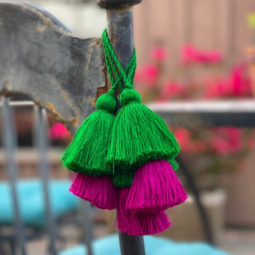Green and Pink Tassel, Cute Fun and Festive Novelty Tassels Decorative Handmade Embellishment, Colorful Keepsake 1.75 x 8 Inches
